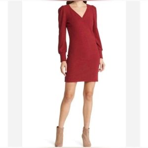 NWT Steve Madden Womens Sheath Dress Red Stretch V Neck Long Sleeve Knit…